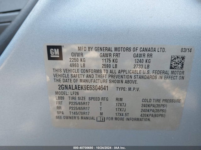 Chevrolet EQUINOX LS 2014 2GNALAEK9E6304641 Image 9