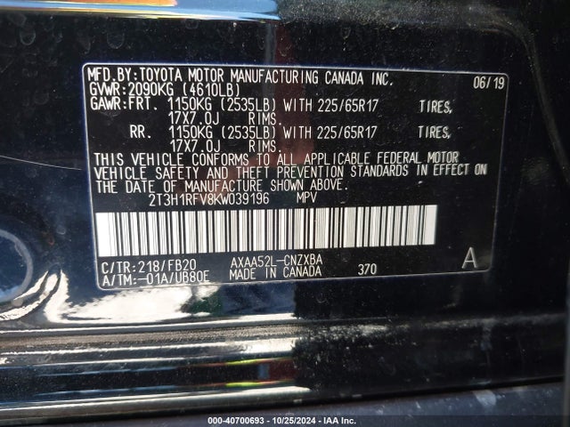 Toyota RAV4 LE 2019 2T3H1RFV8KW039196 Image 9