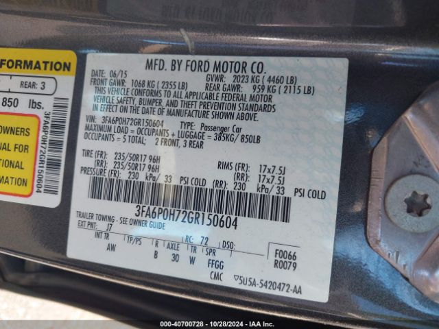 3FA6P0H72GR150604 Ford FUSION SE