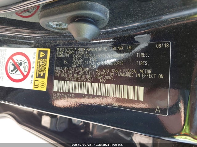 Toyota Highlander Xle 2018 5TDKZRFHXJS549607 Image 9