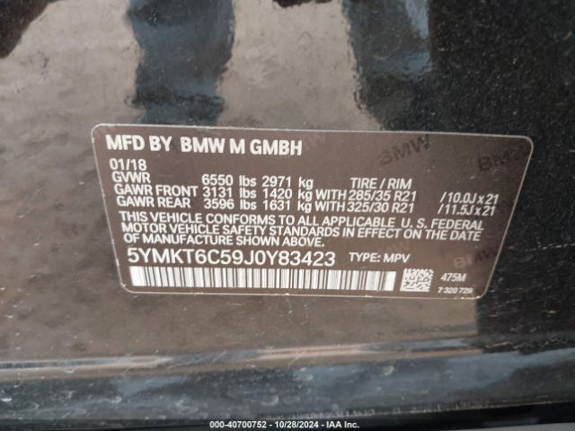 5YMKT6C59J0Y83423 BMW X5 M