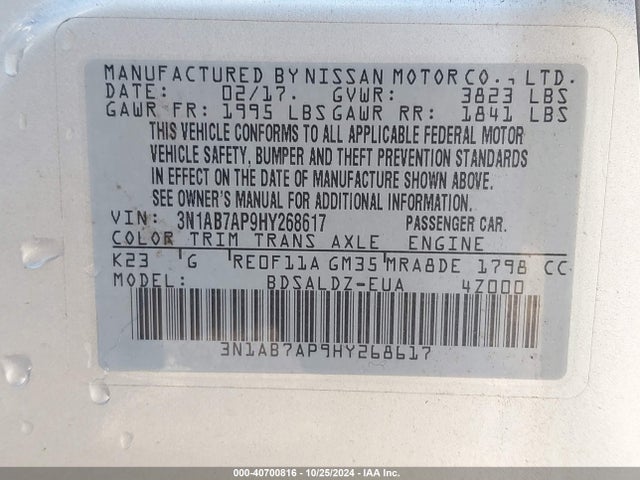 Nissan SENTRA SV 2017 3N1AB7AP9HY268617 Image 9
