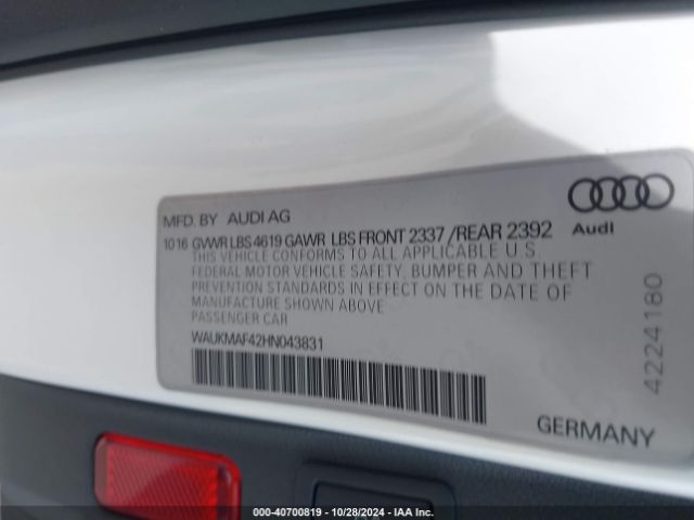 WAUKMAF42HN043831 Audi A4 2.0t Season Of Audi Ultra Premium