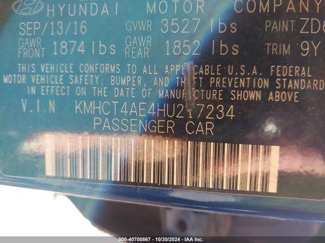 Hyundai ACCENT SE 2017 KMHCT4AE4HU217234 Image 9