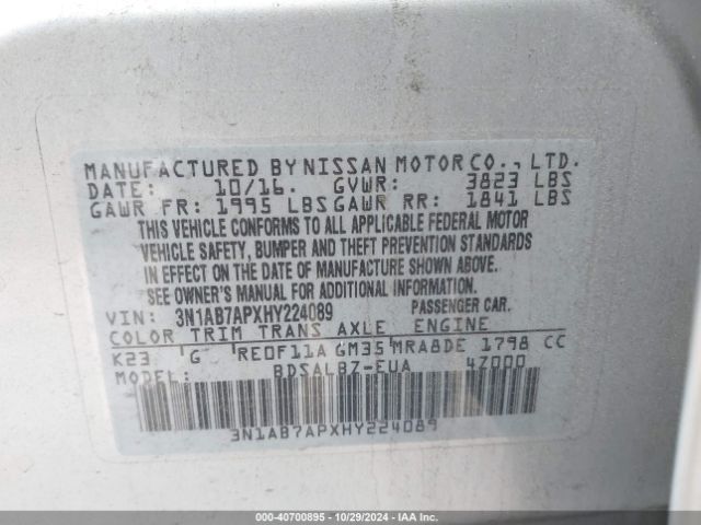 3N1AB7APXHY224089 Nissan SENTRA S
