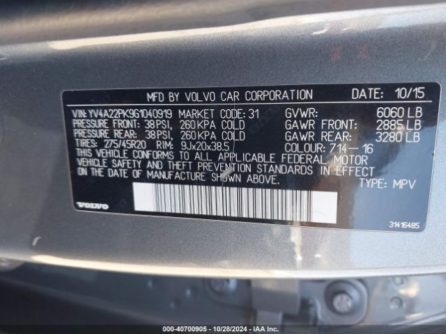 YV4A22PK9G1040919 Volvo Xc90 T6 Momentum