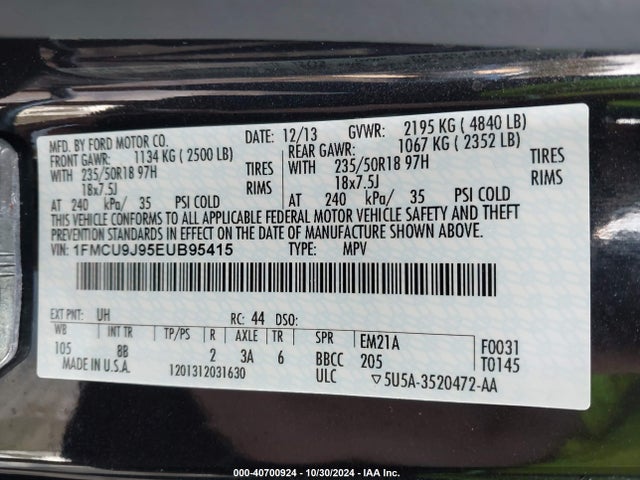 Ford Escape Titanium 2014 1FMCU9J95EUB95415 Image 9