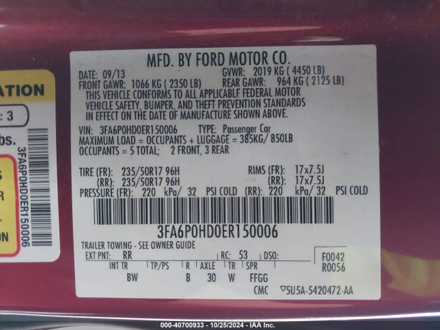 Ford FUSION SE 2014 3FA6P0HD0ER150006 Image 9