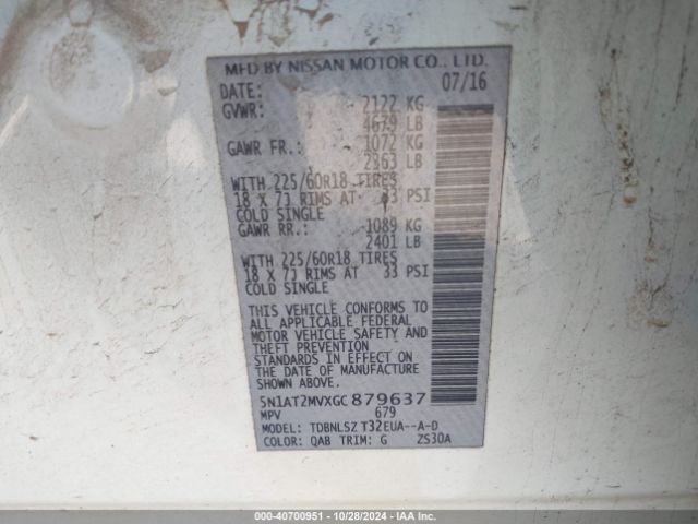 5N1AT2MVXGC879637 Nissan Rogue S/sl/sv