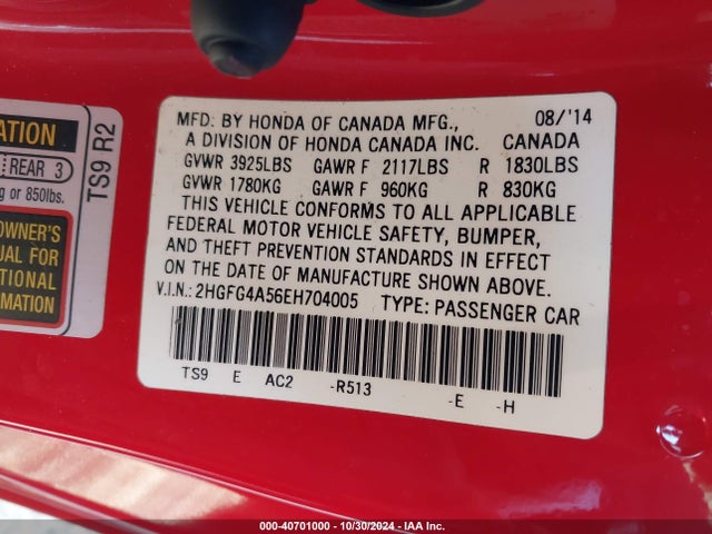 Honda CIVIC SI 2014 2HGFG4A56EH704005 Image 9