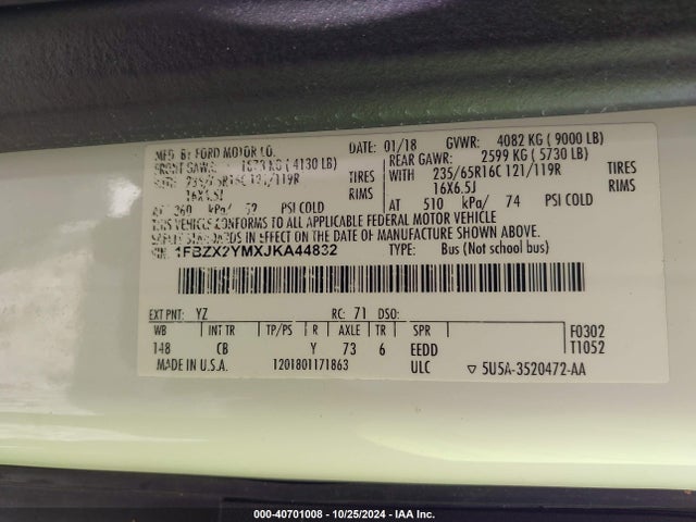 Ford Transit-350 Xlt 2018 1FBZX2YMXJKA44832 Image 9