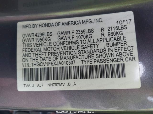 1HGCV1F5XJA010507 Honda Accord Ex-l