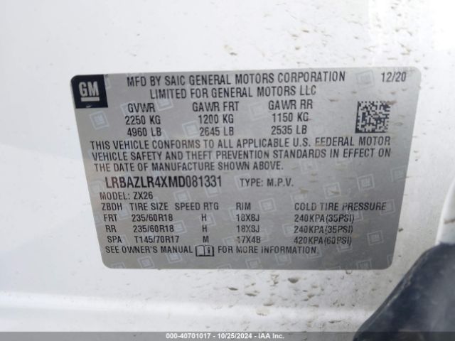 LRBAZLR4XMD081331 Buick Envision Fwd Preferred