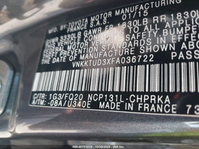 VNKKTUD3XFA036722 Toyota YARIS L