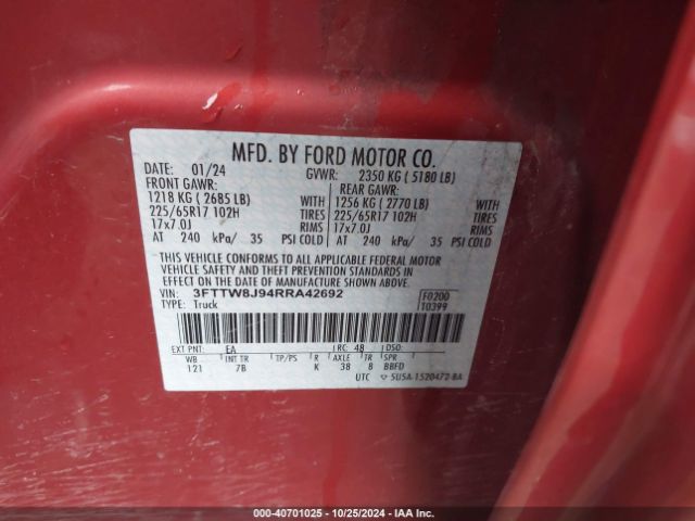 3FTTW8J94RRA42692 Ford Maverick Xlt