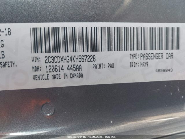 2C3CDXHG4KH567228 Dodge Charger Gt Rwd