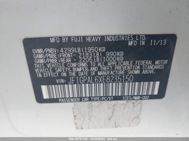 JF1GPAL6XE8235150 Subaru Impreza 2.0i Sport Premium