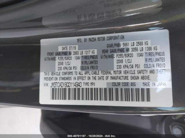 JM3TCADY8G0114940 Mazda Cx-9 Grand Touring