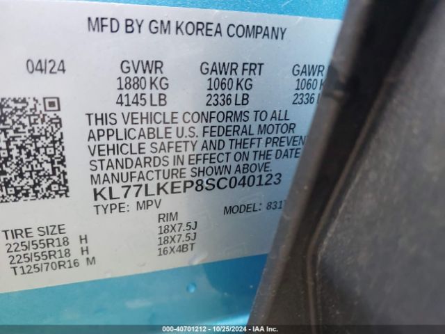 KL77LKEP8SC040123 Chevrolet Trax Fwd Activ