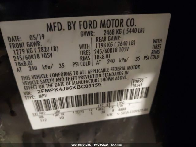 Ford EDGE SEL 2019 2FMPK4J96KBC03159 Image 9