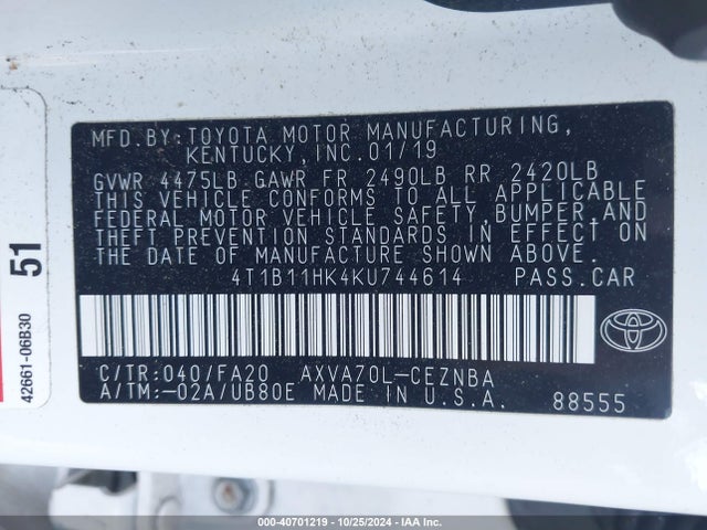 Toyota CAMRY LE 2019 4T1B11HK4KU744614 Image 9