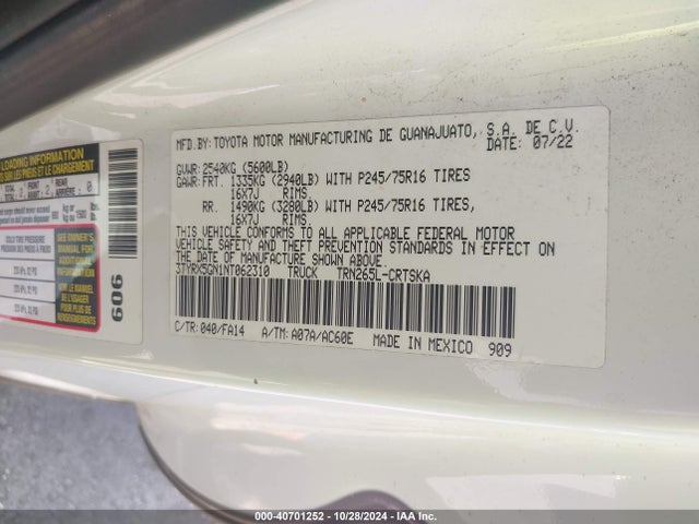 Toyota Tacoma Sr 2022 3TYRX5GN1NT062310 Image 9