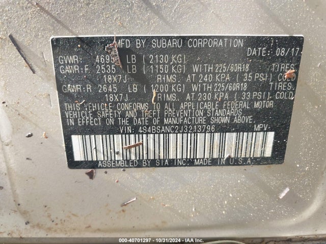 4S4BSANC2J3213796 Subaru Outback 2.5i Limited