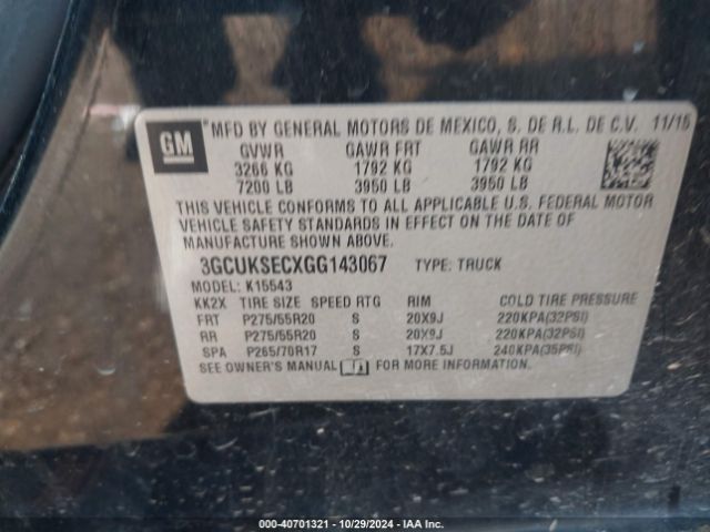 3GCUKSECXGG143067 Chevrolet Silverado 1500 1lz