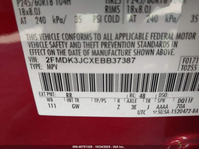 2FMDK3JCXEBB37387 Ford EDGE SEL