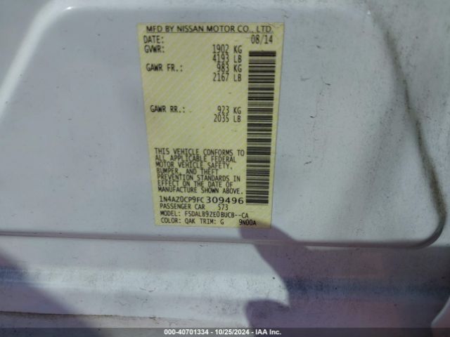 1N4AZ0CP9FC309496 Nissan LEAF S