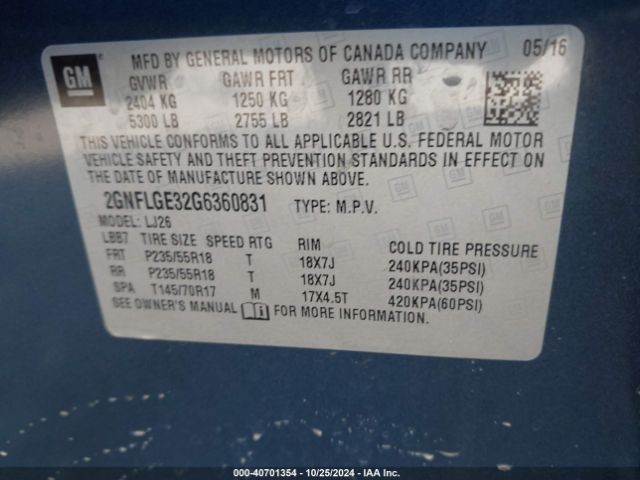 2GNFLGE32G6360831 Chevrolet Equinox Ltz