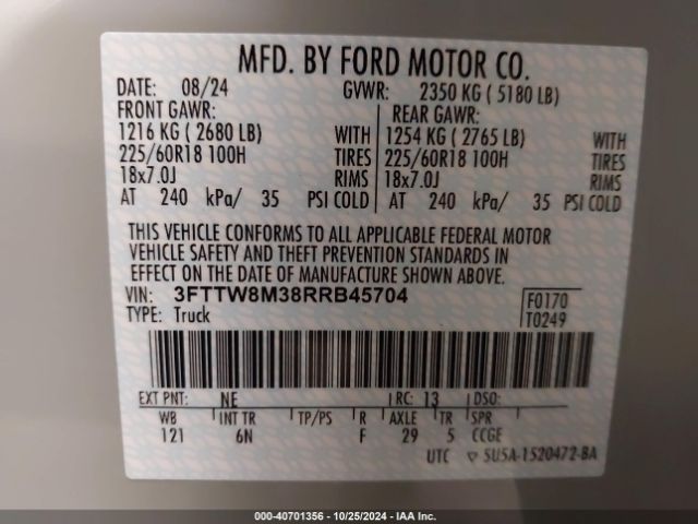3FTTW8M38RRB45704 Ford Maverick Lariat