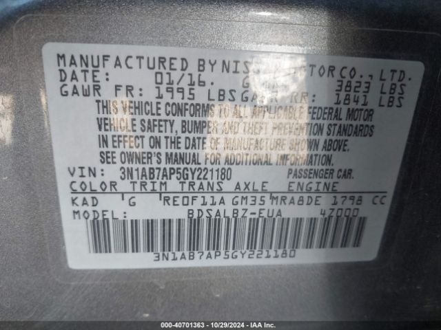 3N1AB7AP5GY221180 Nissan SENTRA S