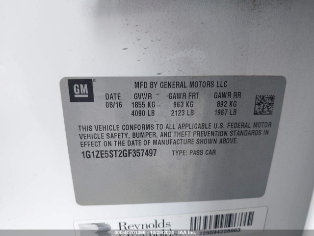 Chevrolet MALIBU 1LT 2016 1G1ZE5ST2GF357497 Image 9
