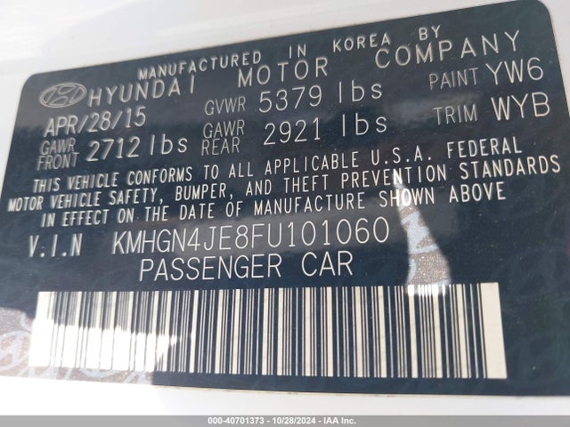Hyundai Genesis 3.8 2015 KMHGN4JE8FU101060 Image 9