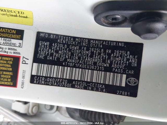 Toyota CAMRY SE 2014 4T1BF1FK0EU362315 Image 9