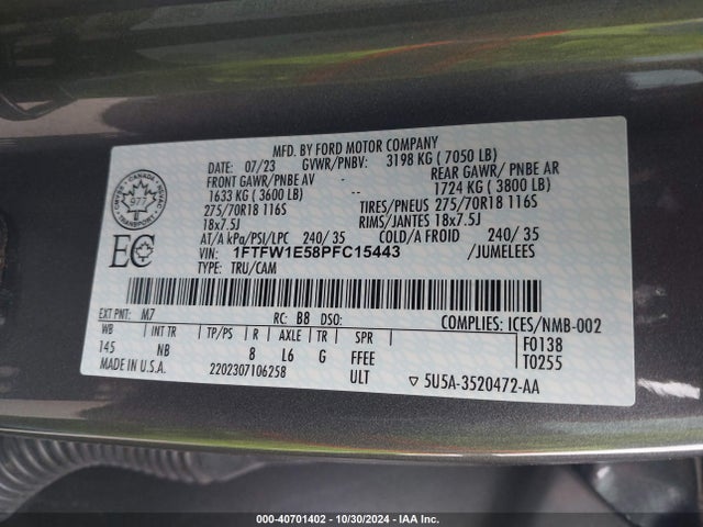 Ford F-150 Tremor 2023 1FTFW1E58PFC15443 Image 9