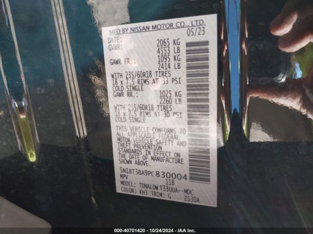 5N1BT3BA9PC830004 Nissan Rogue Sv Fwd