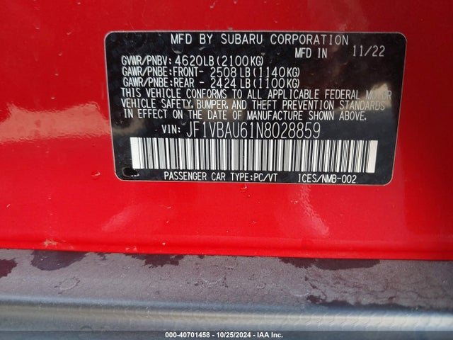 Subaru WRX GT 2022 JF1VBAU61N8028859 Image 9
