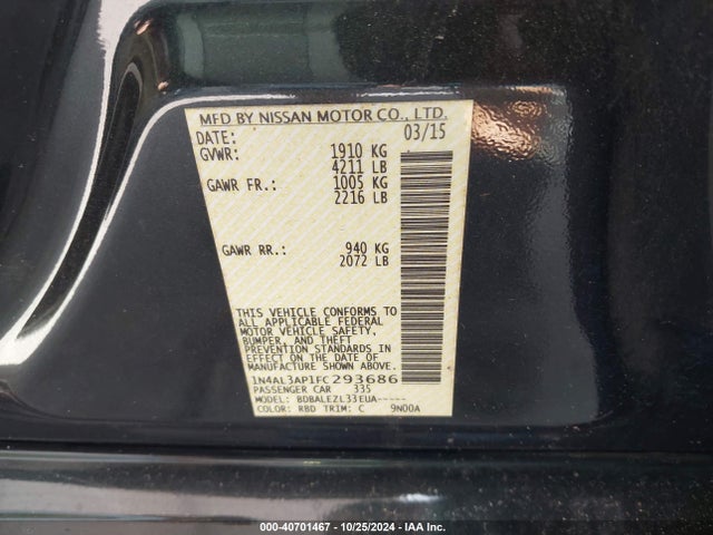 Nissan Altima 2.5 S 2015 1N4AL3AP1FC293686 Image 9