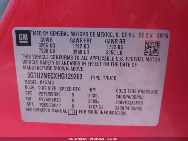 3GTU2NECXHG129303 GMC Sierra 1500 Slt