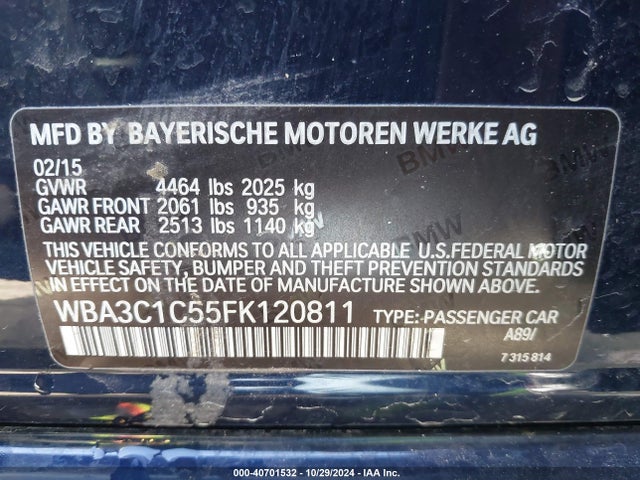BMW 328I 2015 WBA3C1C55FK120811 Image 9
