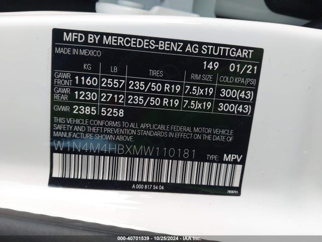 W1N4M4HBXMW110181 Mercedes-Benz Glb 250 4matic