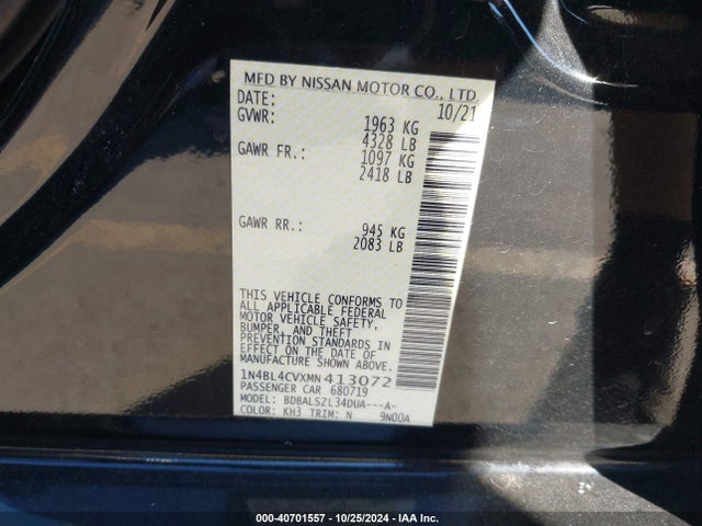 1N4BL4CVXMN413072 Nissan Altima Sr Fwd