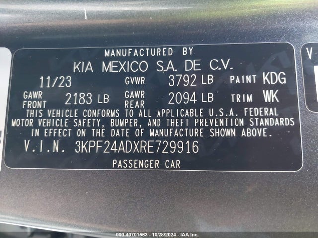 KIA Forte Lxs 2024 3KPF24ADXRE729916 Image 9