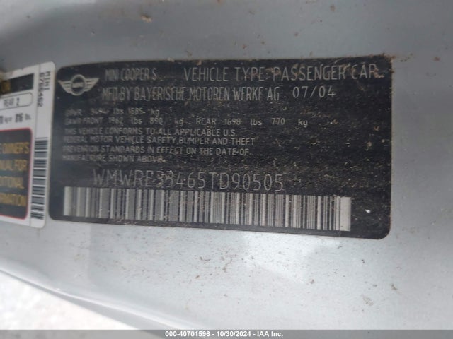 2005 MINI COOPER S WMWRE33465TD90505 Photo 8