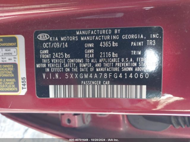 5XXGM4A78FG414060 KIA Optima Lx