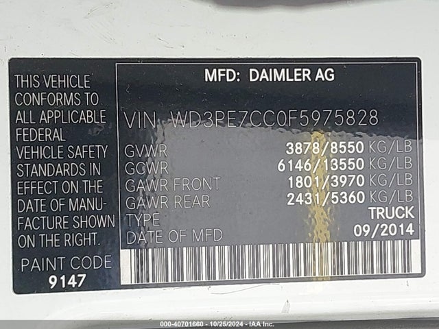 Mercedes-Benz Sprinter 2500 Normal Roof 2015 WD3PE7CC0F5975828 Image 9