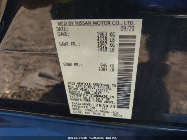 1N4BL4DV9LC285433 Nissan Altima Sv Fwd