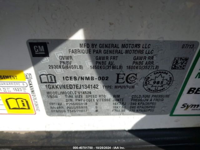 1GKKVNED7EJ134142 GMC Acadia Sle-1